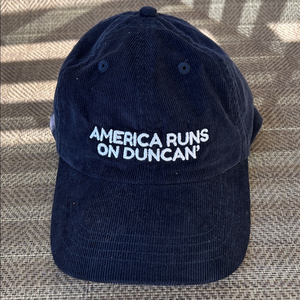 Big Accessories Navy Blue Corduroy Baseball Cap. America Runs on Duncan. OSFA